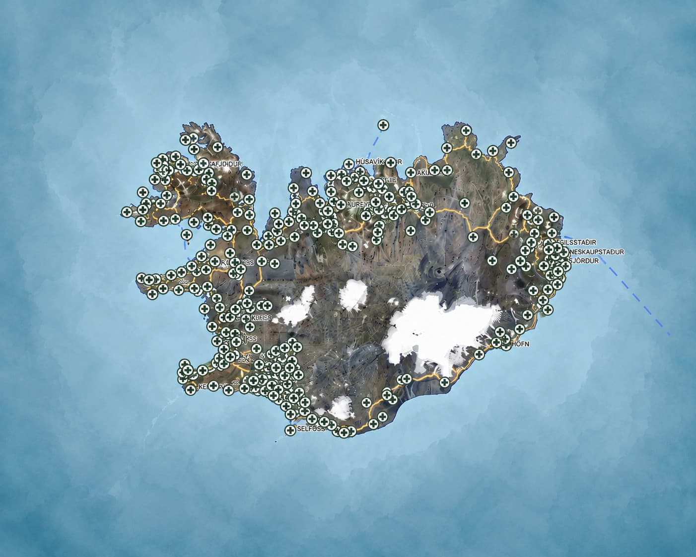 Kort af kirkjugörðum Íslands - Smelltu til að opna kortið